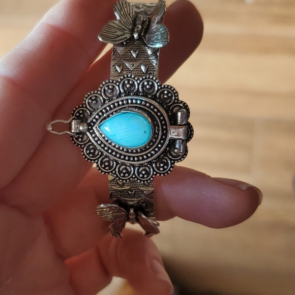 New Blue Rainbow Moonstone 925 Silver Butterflies Poison Cuff Bracelet. - Picture 7 of 16